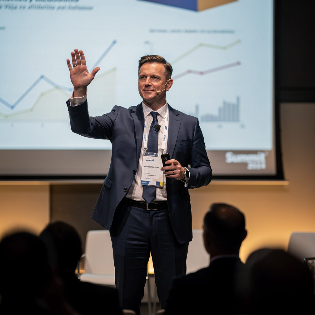 Male executive presenting to an audience